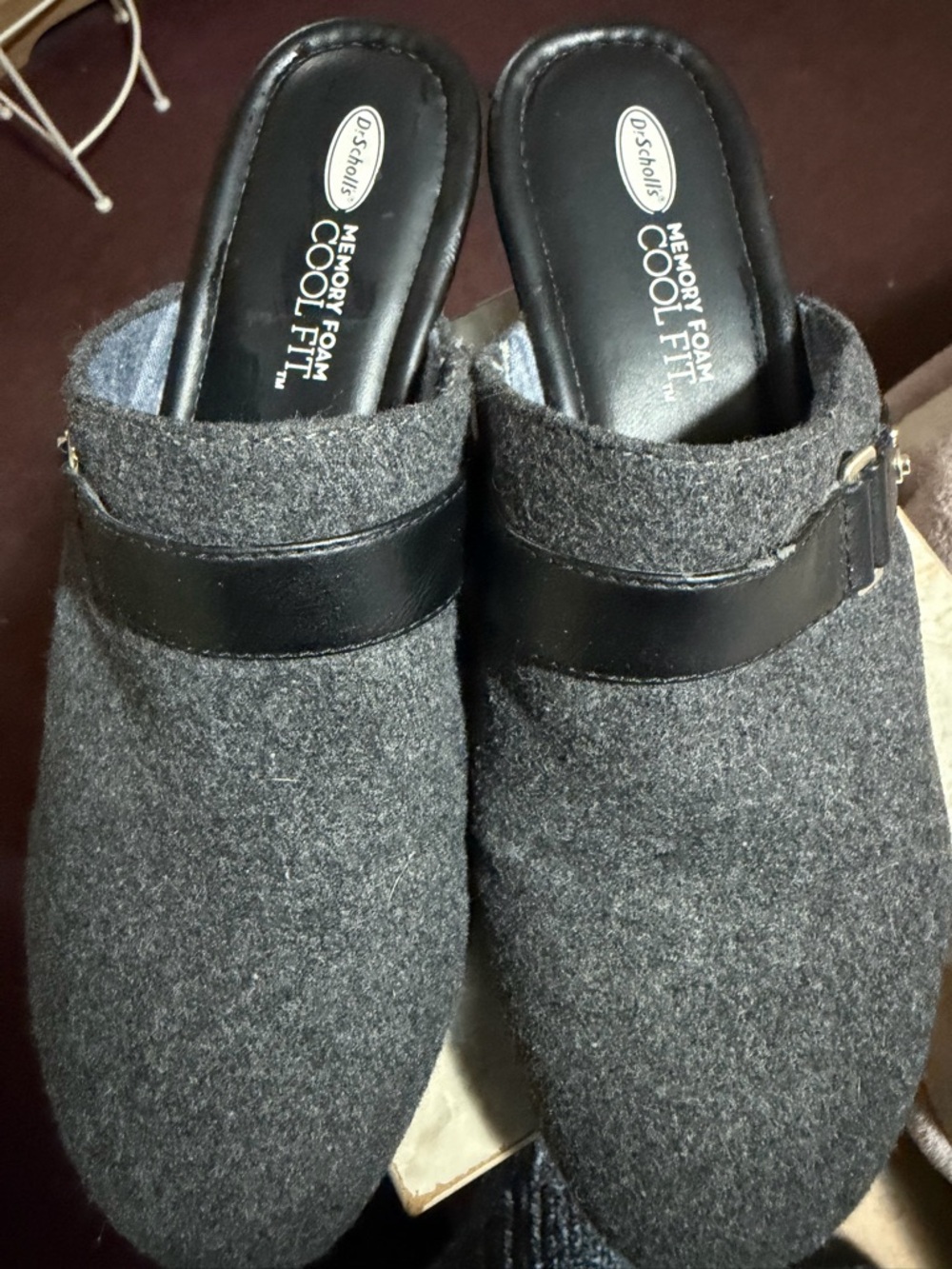 Dr. Scholl's Women's Charcoal Felt Slip-On Clogs with Black Band